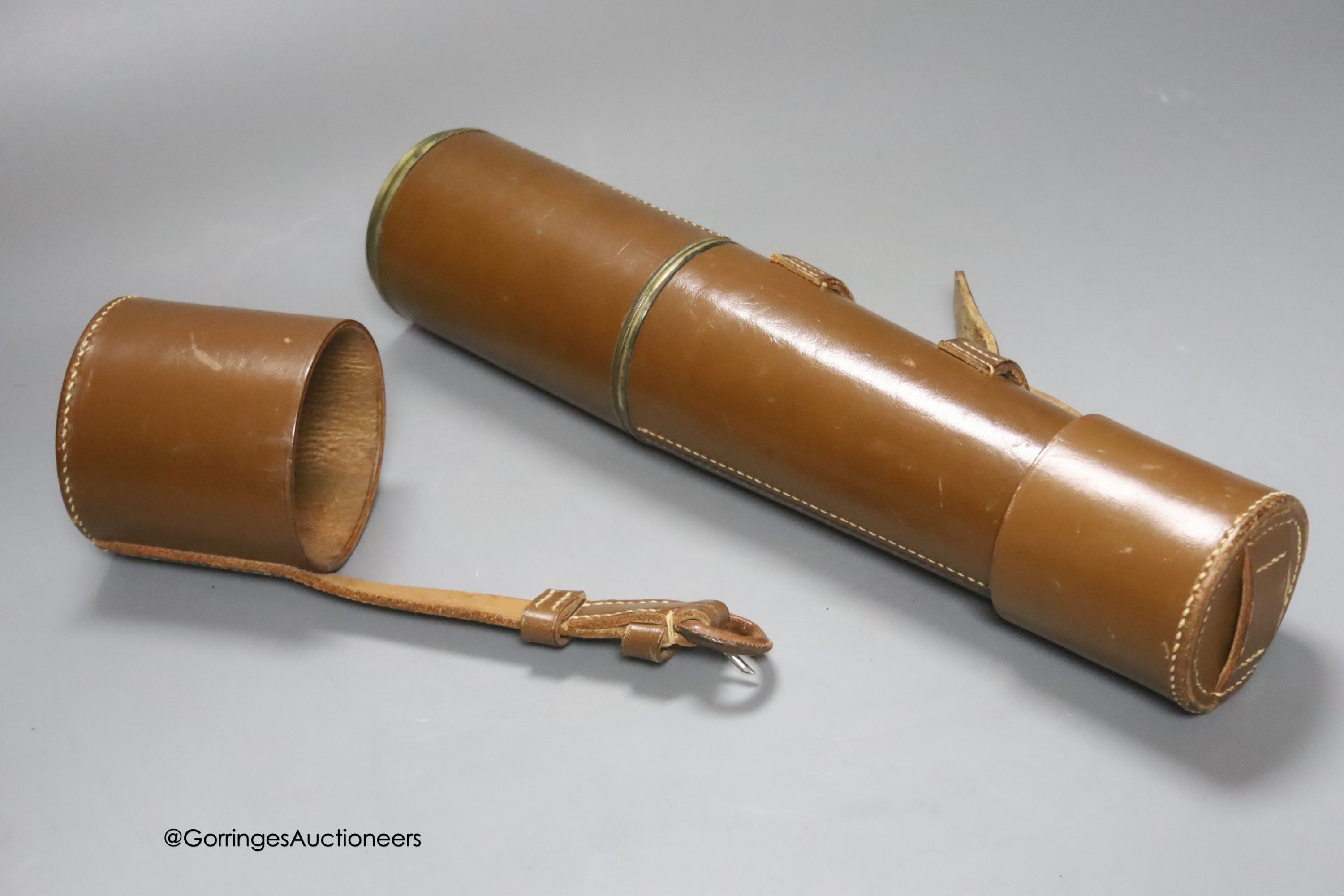 A Stanley sextant, 1884 and a Broadhurst Clarkson & Co. three-draw spotting telescope with calf grip and case